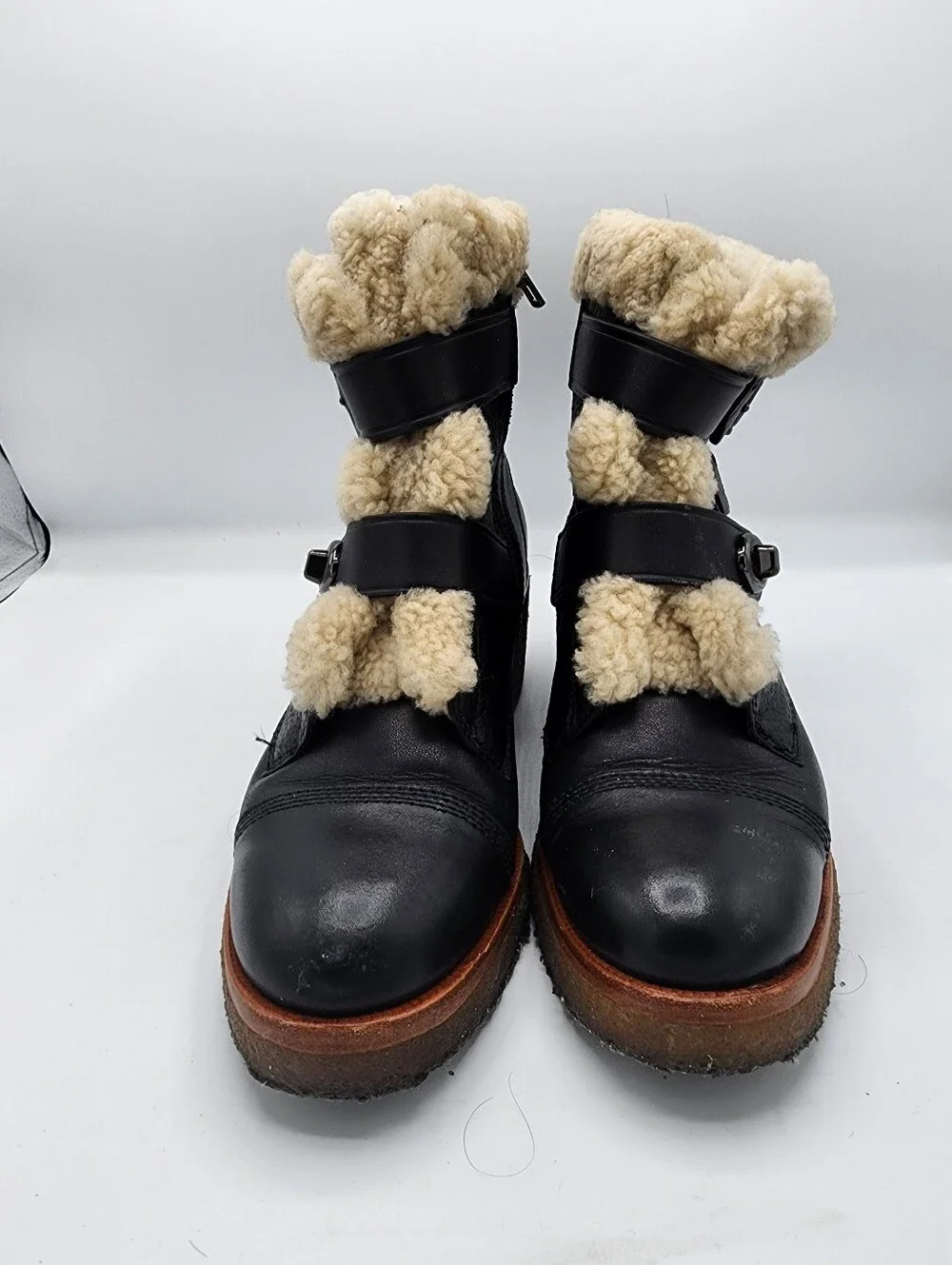 Coach Preston Black Shearling-Trim Leather Ankle Boots
